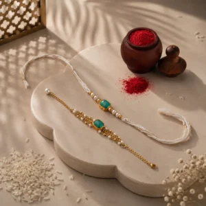 Premium Turquoise Stone Couple Rakhi