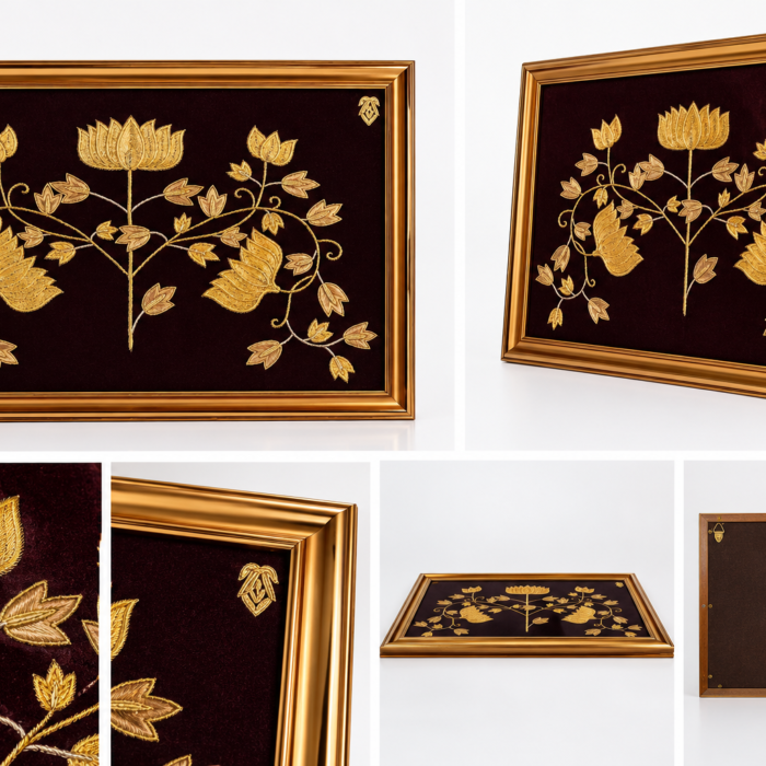 Gold-Framed Lotus Embroidery Product Collage Gold-Framed Lotus Embroidery Product Collage