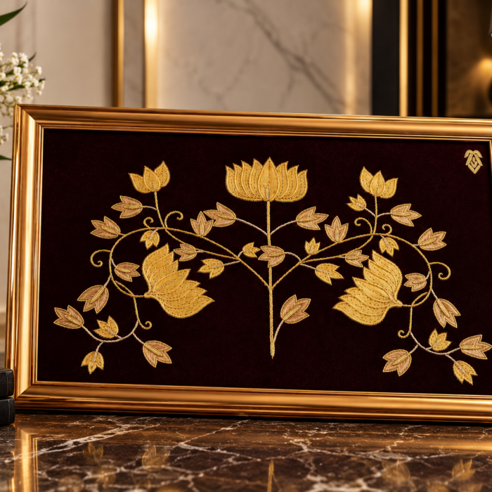 Luxurious Gold Embroidered Lotus Display Luxurious Gold Embroidered Lotus Display