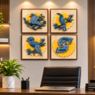 Modern Office with Bird Art Panels