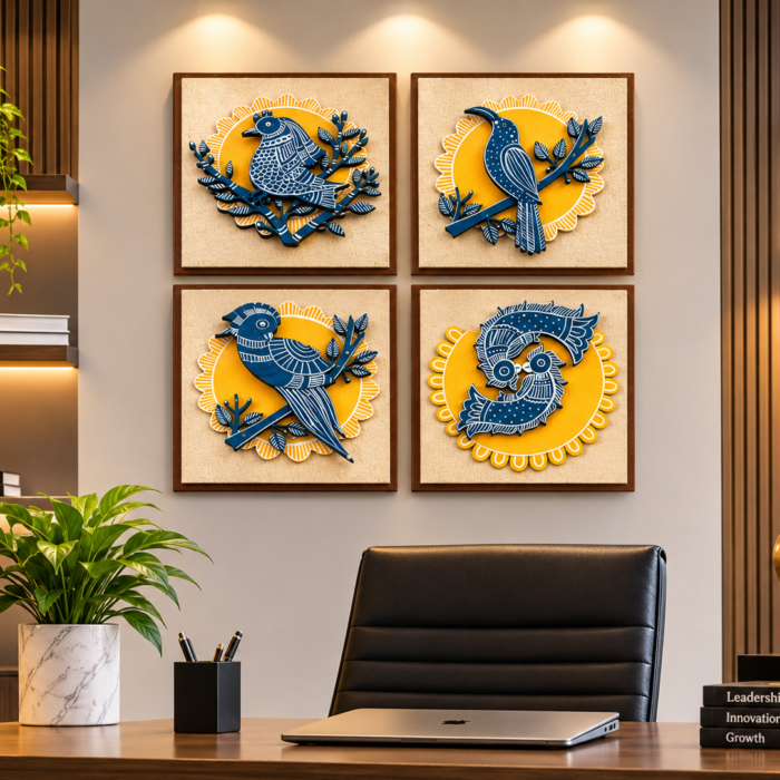 Modern Office with Bird Art Panels